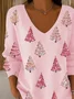Women Christmas Long Sleeve Tee T-shirt V Neck Printing Casual Spring/Fall Top