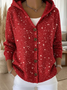 Women Christmas Printing Long Sleeve Hoodie Vintage Spring/Fall Cardigan Outerwear