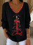 Women Christmas Long Sleeve Tee T-shirt V Neck Printing Casual Spring/Fall Top