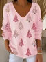 Women Christmas Long Sleeve Tee T-shirt V Neck Printing Casual Spring/Fall Top