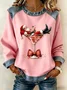 Women Santa Claus Crew Neck Printing Vintage Spring/Fall Long Sleeve Sweatshirt