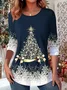 Women Christmas Long Sleeve Tee T-shirt Crew Neck Casual Spring/Fall Tunic Top