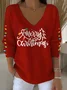 Women Christmas Long Sleeve Tee T-shirt V Neck Printing Casual Spring/Fall Top