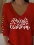 Women Christmas Long Sleeve Tee T-shirt V Neck Printing Casual Spring/Fall Top