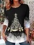 Women Christmas Long Sleeve Tee T-shirt Crew Neck Casual Spring/Fall Tunic Top