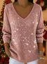Women Christmas Long Sleeve Tee T-shirt V Neck Printing Casual Spring/Fall Top