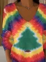 Women Christmas Long Sleeve Tee T-shirt V Neck Printing Casual Spring/Fall Top