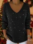 Women Christmas Long Sleeve Tee T-shirt V Neck Printing Casual Spring/Fall Top