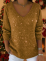 Women Christmas Long Sleeve Tee T-shirt V Neck Printing Casual Spring/Fall Top