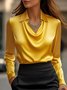 Women Plain Long Sleeve Shirt Spring/Fall Cowl Neck Daily Elegant Top