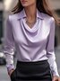Women Plain Long Sleeve Shirt Spring/Fall Cowl Neck Daily Elegant Top