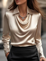 Women Plain Long Sleeve Shirt Spring/Fall Cowl Neck Daily Elegant Top