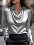 Women Plain Long Sleeve Shirt Spring/Fall Cowl Neck Daily Elegant Top