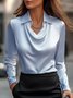 Women Plain Long Sleeve Shirt Spring/Fall Cowl Neck Daily Elegant Top