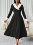 Women Plain Long Sleeve Spring/Fall Split Joint Dress V Neck Holiday Casual Maxi Tank A-Line Dress