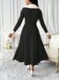 Women Plain Long Sleeve Spring/Fall Split Joint Dress V Neck Holiday Casual Maxi Tank A-Line Dress