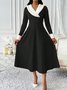Women Plain Long Sleeve Spring/Fall Split Joint Dress V Neck Holiday Casual Maxi Tank A-Line Dress