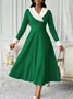 Women Plain Long Sleeve Spring/Fall Split Joint Dress V Neck Holiday Casual Maxi Tank A-Line Dress