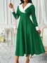 Women Plain Long Sleeve Spring/Fall Split Joint Dress V Neck Holiday Casual Maxi Tank A-Line Dress