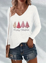 Women Christmas Long Sleeve Tee T-shirt V Neck Printing Casual Spring/Fall Graphic Tee Top