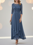 Women Plain Half Sleeve Summer Lace Dress Crew Neck Holiday Elegant Midi Swing X-Line Dress