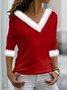 Women Geometric Long Sleeve Tee T-shirt V Neck Printing Casual Spring/Fall Top
