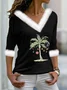 Women Geometric Long Sleeve Tee T-shirt V Neck Printing Casual Spring/Fall Top