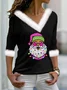 Women Geometric Long Sleeve Tee T-shirt V Neck Printing Casual Spring/Fall Top