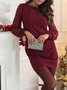 Women Plain Long Sleeve Spring/Fall Split Joint Dress Crew Neck Holiday Sexy Midi Sequin A-Line Dress