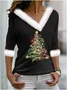 Women Geometric Long Sleeve Tee T-shirt V Neck Printing Casual Spring/Fall Top