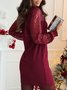 Women Plain Long Sleeve Spring/Fall Split Joint Dress Crew Neck Holiday Sexy Midi Sequin A-Line Dress