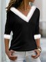 Women Geometric Long Sleeve Tee T-shirt V Neck Printing Casual Spring/Fall Top