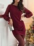 Women Plain Long Sleeve Spring/Fall Split Joint Dress Crew Neck Holiday Sexy Midi Sequin A-Line Dress