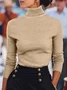 Women Plain Split Joint Spring/Fall Street Long Sleeve Turtleneck Sweater