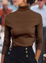 Women Plain Split Joint Spring/Fall Street Long Sleeve Turtleneck Sweater