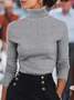 Women Plain Split Joint Spring/Fall Street Long Sleeve Turtleneck Sweater
