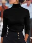 Women Plain Split Joint Spring/Fall Street Long Sleeve Turtleneck Sweater