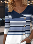 Women Striped Long Sleeve Tee T-shirt V Neck Printing Casual Spring/Fall Top