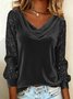 Women Plain Long Sleeve Tee T-shirt Cowl Neck Split Joint Vintage Spring/Fall Top