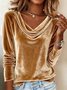 Women Plain Long Sleeve Tee T-shirt Cowl Neck Gathered Vintage Spring/Fall Top