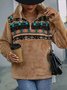 Women Geometric Stand Collar Printing Vintage Spring/Fall Long Sleeve Sweatshirt