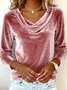 Women Plain Long Sleeve Tee T-shirt Cowl Neck Gathered Vintage Spring/Fall Top