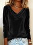 Women Plain Long Sleeve Tee T-shirt Cowl Neck Gathered Vintage Spring/Fall Top