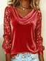 Women Plain Long Sleeve Tee T-shirt Cowl Neck Split Joint Vintage Spring/Fall Top