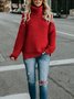 Women Plain Split Joint Winter Street Long Sleeve Turtleneck Sweater