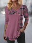 Women Plaid Long Sleeve Tee T-shirt V Neck Printing Casual Spring/Fall Top