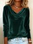 Women Plain Long Sleeve Tee T-shirt Cowl Neck Gathered Vintage Spring/Fall Top