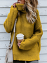 Women Plain Split Joint Winter Street Long Sleeve Turtleneck Sweater