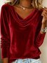 Women Plain Long Sleeve Tee T-shirt Cowl Neck Gathered Vintage Spring/Fall Top