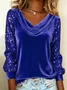 Women Plain Long Sleeve Tee T-shirt Cowl Neck Split Joint Vintage Spring/Fall Top